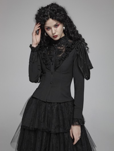 Punk Rave Black Vintage Gothic Lace Long Sleeve Shirt for Women