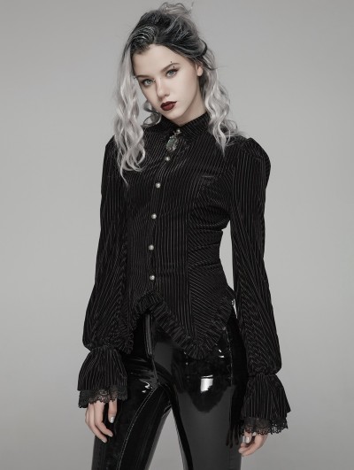 Punk Rave Black Vintage Gothic Velvet Long Sleeve Shirt for Women