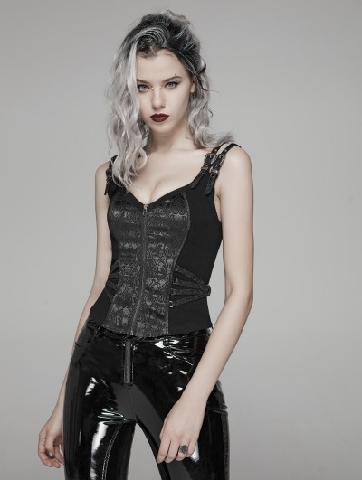 Punk Rave Black Gothic Steampunk Jacquard Corset Top for Women