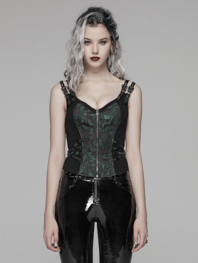 Punk Rave Green Gothic Steampunk Jacquard Corset Top for Women