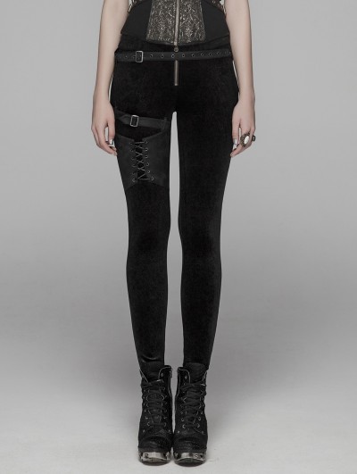 Punk Rave Black Gothic Velvet Steampunk Legging Pants for Women