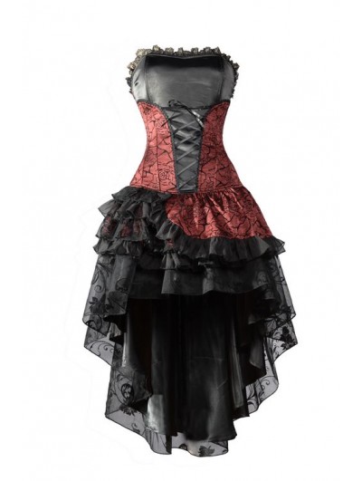 Pentagramme Wine Red Corset High-Low Layer Skirt Gothic Party Dress