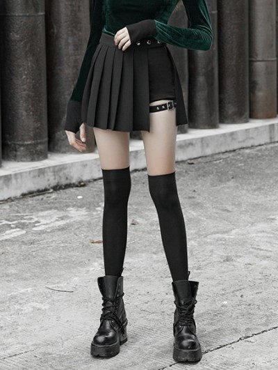 Punk Rave Black Street Fashion Gothic Punk Pleated Plaid Mini Skirt