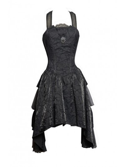 Pentagramme Black Halter Short Gothic Party Dress with Irregular Skirt