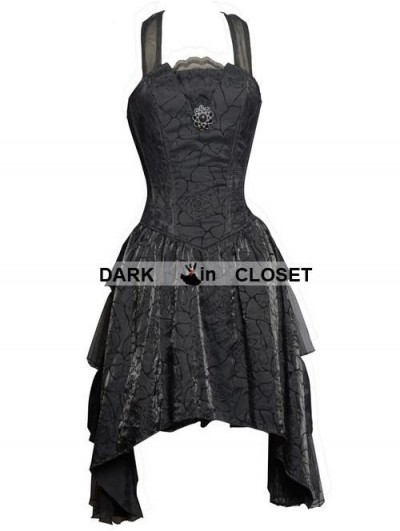 Pentagramme Black Halter Short Gothic Party Dress with Irregular Skirt