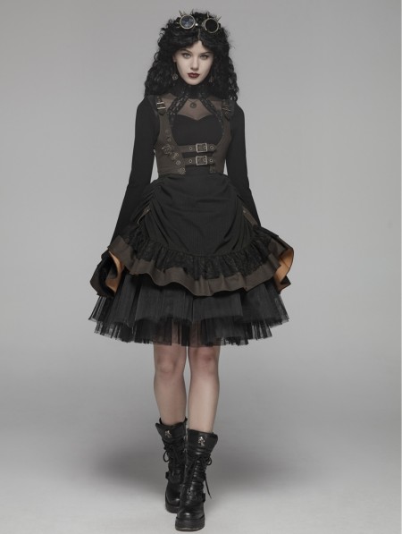Punk Rave Black Steampunk Short Dress - DarkinCloset.com