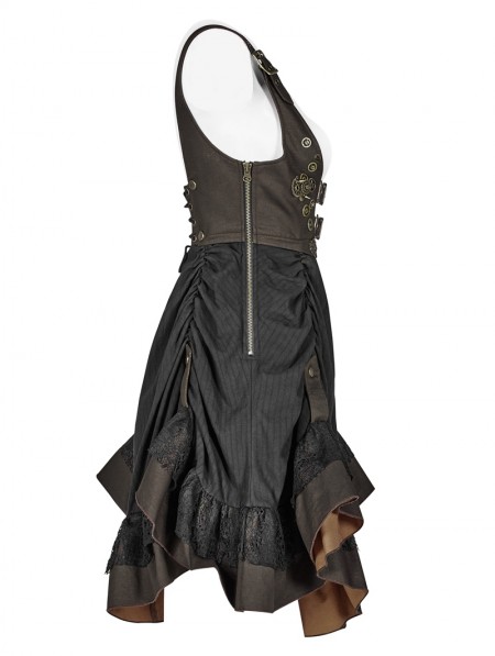 Punk Rave Black Steampunk Short Dress - DarkinCloset.com
