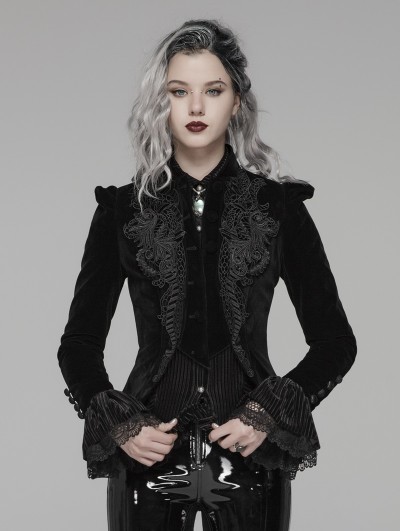 Punk Rave Black Vintage Gothic Lace Velvet Short Coat for Women