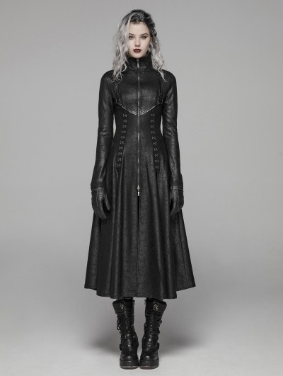 Punk Rave Black Gothic Dark Punk Long Coat for Women