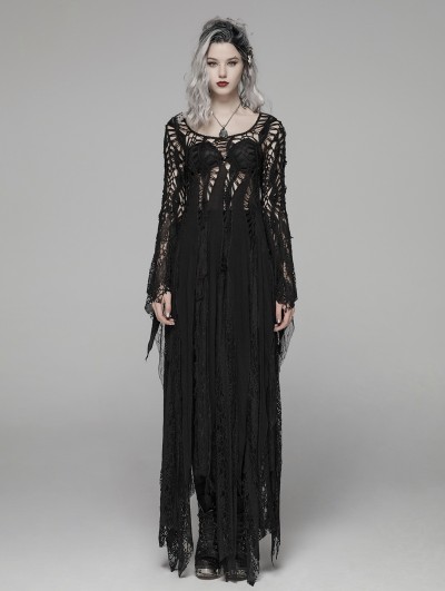 Punk Rave Black Gothic Punk Long Asymmetric Lace Dress