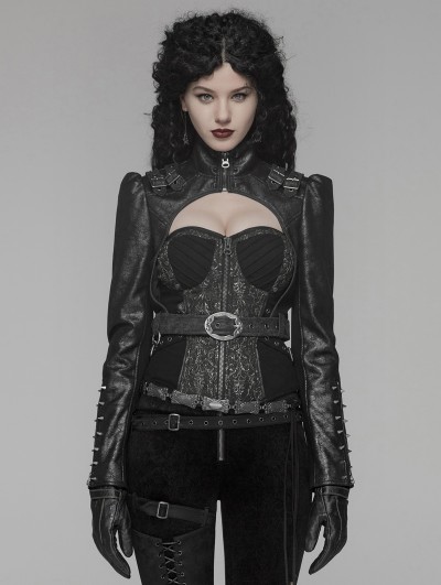 Punk Rave Black Gothic Steampunk Rivet Short Jacket for Women