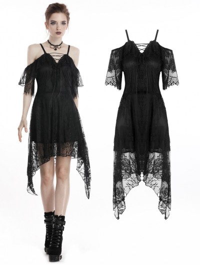 Dark in Love Black Elegant Gothic Lace Off-the-Shoulder Short Dress