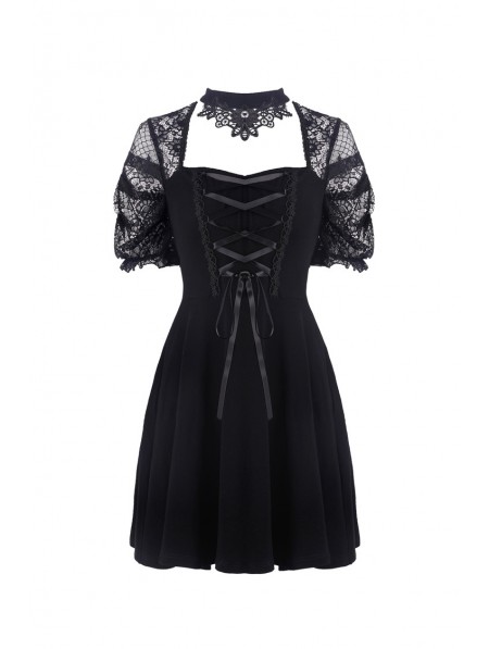Dark in Love Black Sweet Gothic Lace Short Dress with Choker ...