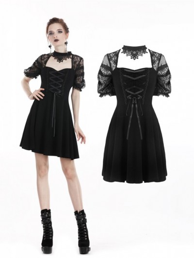 Dark in Love Black Sweet Gothic Lace Short Dress with Choker