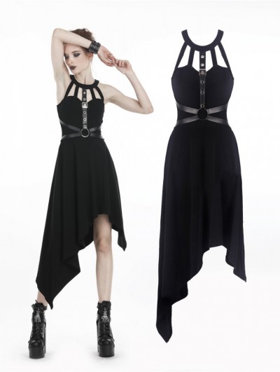 Dark in Love Black Gothic Punk Harness Style Asymmetrical Dress