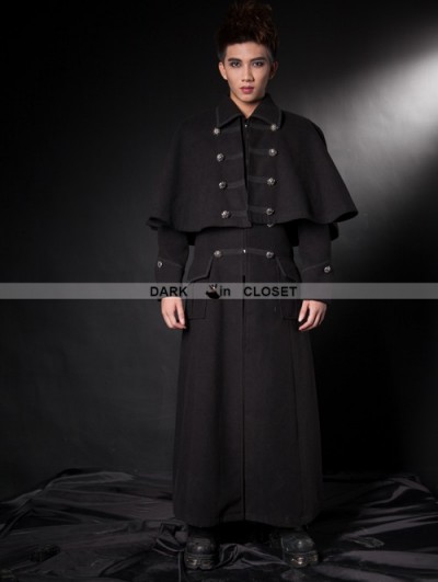 Pentagramme Black Gothic Detachable Shawl Mens Winter Cape Coat