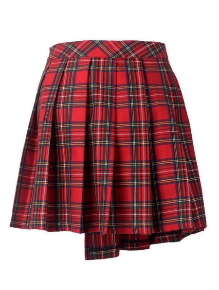 Dark in Love Red Gothic Punk Pleated Grid Irregular Hem Short Skirt ...