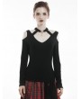 Dark in Love Black Gothic Punk Off-the-Shoulder Long Sleeves T-Shirt for Women