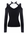 Dark in Love Black Gothic Punk Off-the-Shoulder Long Sleeves T-Shirt for Women