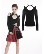 Dark in Love Black Gothic Punk Off-the-Shoulder Long Sleeves T-Shirt for Women