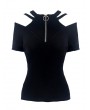 Dark in Love Black Gothic Punk Zipper Short Sleeve T-Shirt for Women