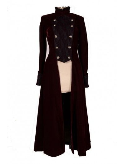 Pentagramme Wine Red Double Breasted Gothic Long Coat for Women