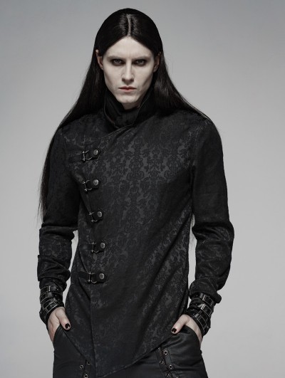 Punk Rave Black Vintage Gothic Dragon Satin Jacquard Shirt for Men