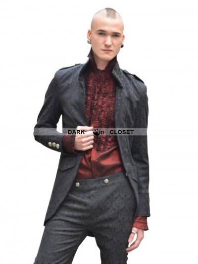 Pentagramme Black High Collar Printed Pattern Gothic Coat for Men