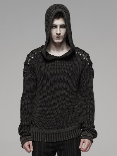 Punk Rave Black Gothic Punk Vintage Hooded Sweater for Men