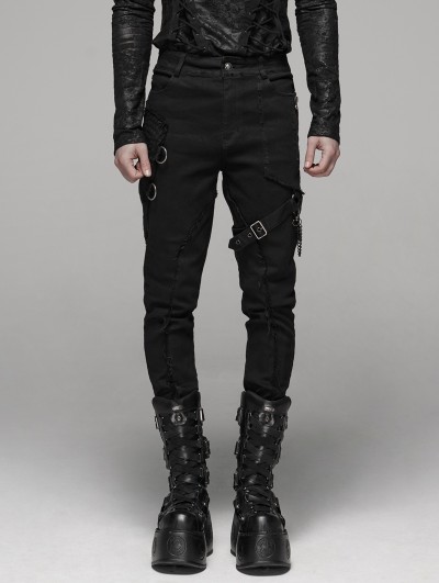 Punk Rave Black Gothic Punk Belt Chain Pants for Men