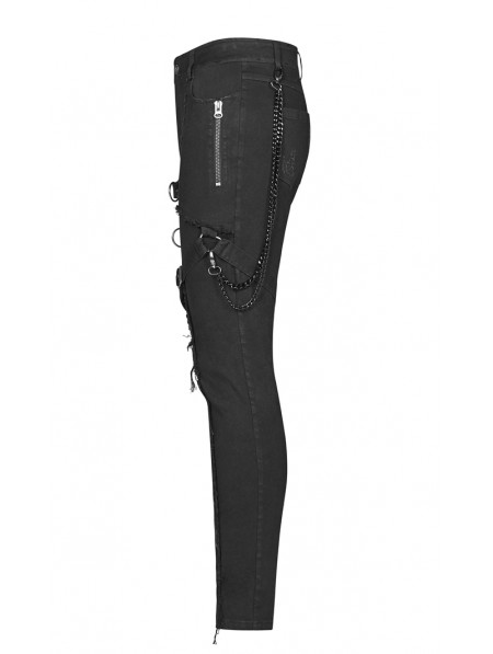 Punk Rave Black Gothic Punk Belt Chain Pants for Men - DarkinCloset.com