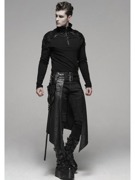 Punk Rave Black Gothic Punk Metal Pocket Men's Half Skirt ...