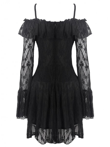 Dark in Love Black Sweet Gothic Off-the-Shoulder Lace Short Dress ...