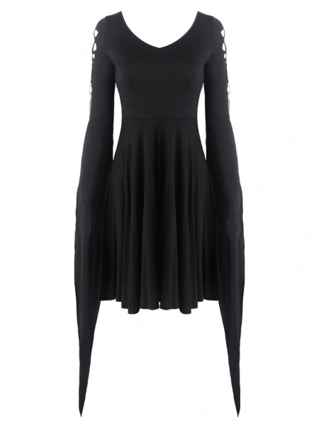 Dark in Love Black Gothic Punk Short Dress with Long Trumpet Hooked ...