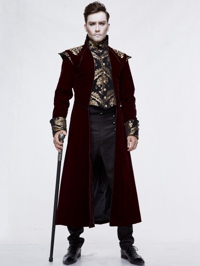 Devil Fashion Red Vintage Gothic Victorian Masquerade Long Tail Coat for Men