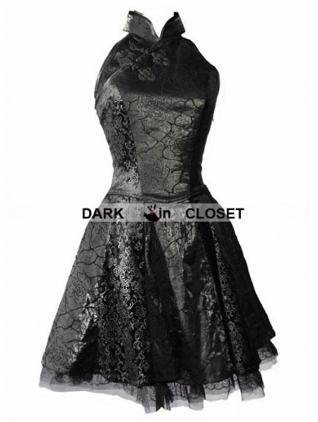 Pentagramme Black Rose Pattern Chinese Cheongsam Style Gothic Dress ...