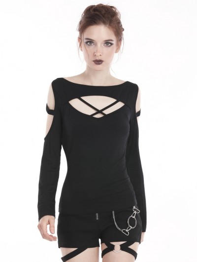 Dark in Love Black Gothic Punk Daily Long Sleeves T-Shirt for Women