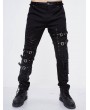 Devil Fashion Black Gothic Punk Hole Long Jeans for Men