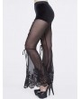 Devil Fashion Black Gothic Sexy Velvet Lace Long Flared Trousers for Women