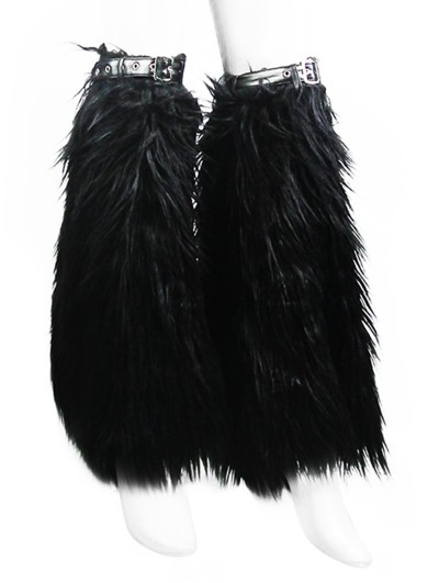Devil Fashion Black Gothic Winter Faux Fur Leg Cuffs for Women