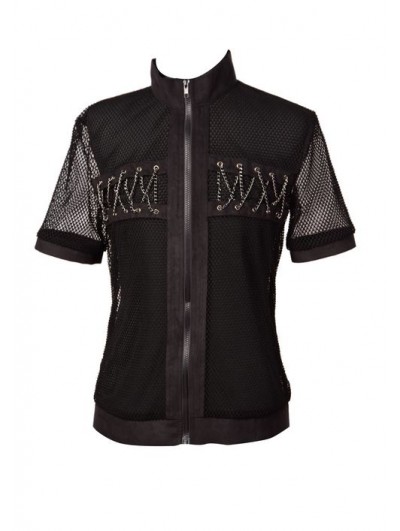 Pentagramme Black Net Short Sleeves Gothic Outfit for Men