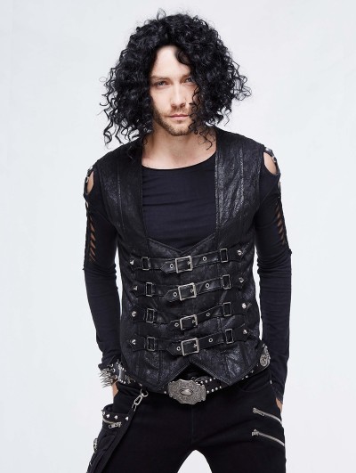 Devil Fashion Black Gothic Punk Buckle Belt Waistcoat for Men