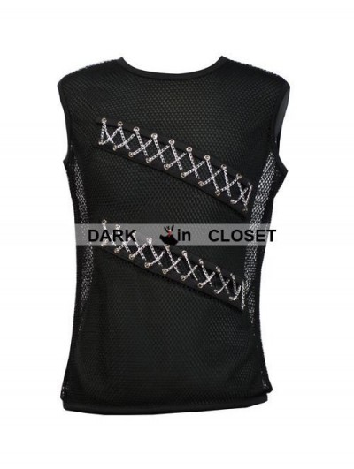 Pentagramme Black Sleeveless Chain Design Gothic T-Shirt for Men