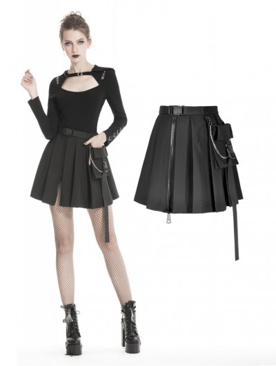 Dark in Love Black Gothic Punk Pleated Short Casual Skirt with Bag