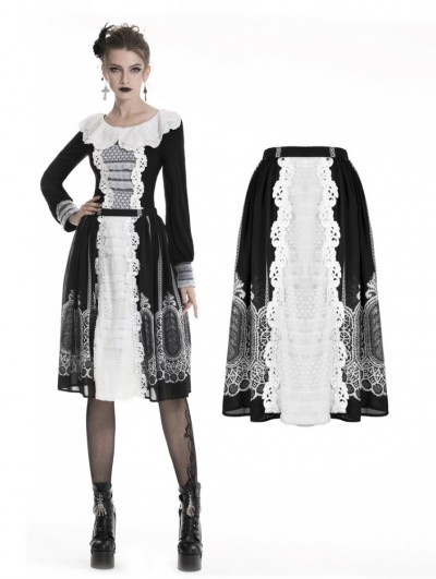 Dark in Love Black and White Gothic Lolita Mid-Length Skirt