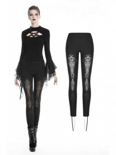 Dark in Love Black Gothic Hollow-Out Lace Legging for Women