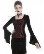 Dark in Love Black and Red Vintage Gothic Velvet Long Sleeve T-Shirt for Women