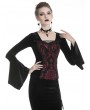 Dark in Love Black and Red Vintage Gothic Velvet Long Sleeve T-Shirt for Women