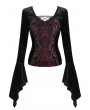 Dark in Love Black and Red Vintage Gothic Velvet Long Sleeve T-Shirt for Women