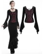 Dark in Love Black and Red Vintage Gothic Velvet Long Sleeve T-Shirt for Women